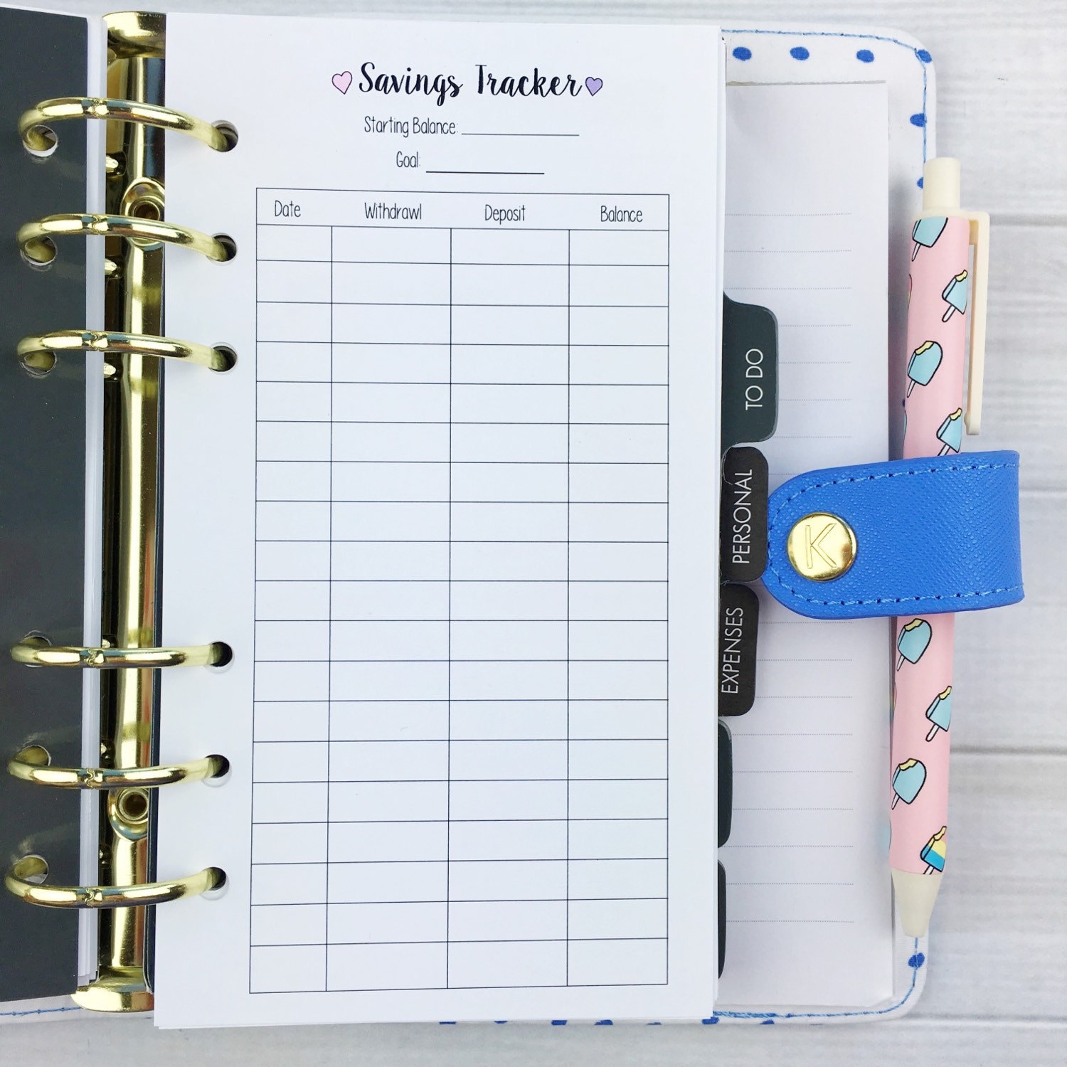 free personal size planner printables savings tracker