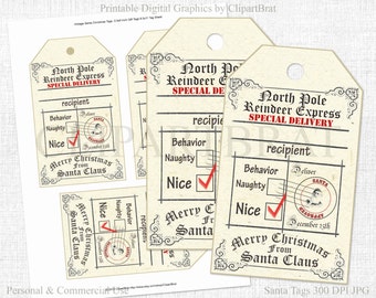 PRINTABLE CHRISTMAS GIFT Tags Large Christmas Tags From Santa Tags North Pole Reindeer Express Christmas Tags Naughty or Nice Holiday Tags