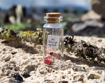 You've got my heart. Tiny message in a bottle. Miniatures. Personalised Gift. Funny Love Card. Valentine Card. Special greeting card.