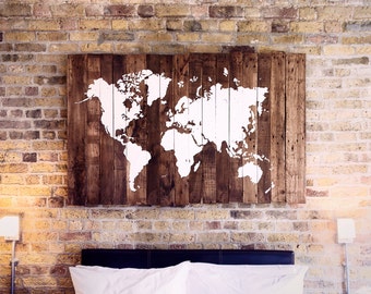 World Map Wood - Reclaimed Pallet Boards - (160x100cm) - (62x39in)