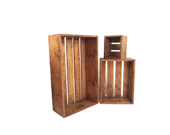 Oversized Rustic Wood Crate Set with Built in Handles, 3 Large Wooden Crate Set, 36" / 24" / 12" Sizes, Big Crates