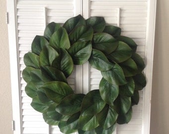 18" faux magnolia wreath, Magnolia wreath, Fixer upper style wreath, Farmhouse wreath, Summer wreath, Fall wreath