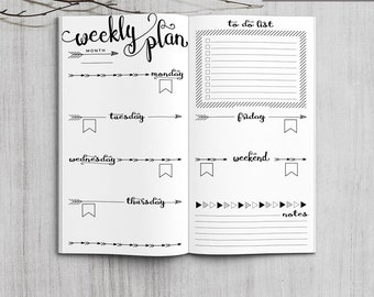 Printable Bullet Journal Weekly inserts, Midori Weekly Planner, Printable Midori Traveler's Notebook weekly planner inserts, PDF file