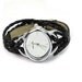 Black Leather Wrap Watch Bracelet , Braided Double Leather Wrap , Watch Bracelet , Silver Watch Face , Gift For her
