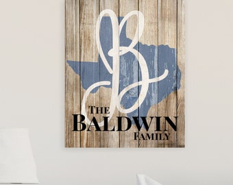 Personalized Rustic Sign Family Name Sign State Shape Sign 16x20