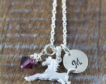 Girl Horse Necklace, Personalized Girl Birthday Gift Idea, 925 Sterling Silver