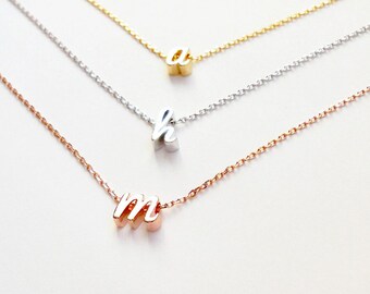 Tiny Initial Necklace Cursive letter necklace.Rose Gold,Silver.Personalized bridesmaid gift,Wedding Minimalist Bridal party graduation gift