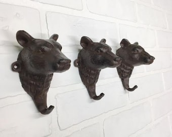 Set of 3 Bear Wall Hooks/Rustic/Wall Decor/Bear/Nursery/Coat Hook/Towel Hook/DIY/ Cabin Decor/SSLID0310/Wall Hook Set/Rustic/Woodland/Hooks