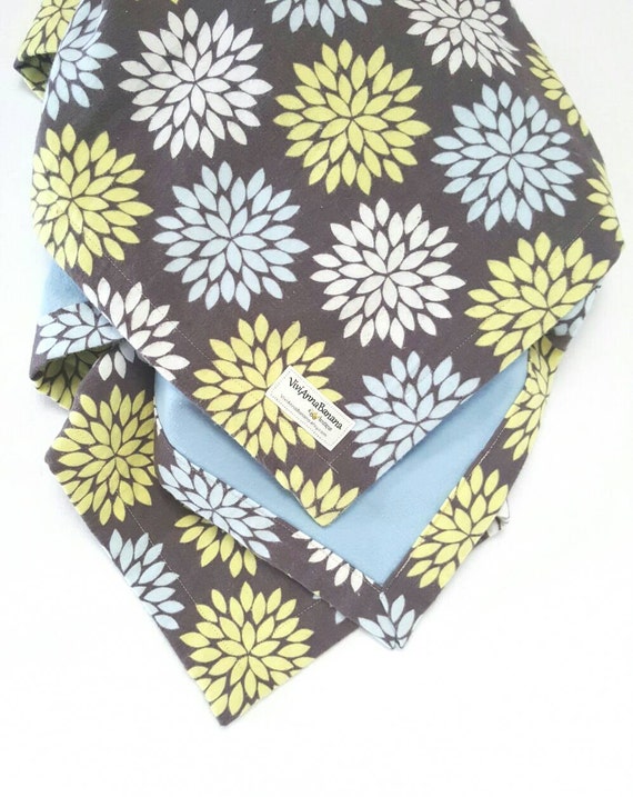 Items similar to Flannel Baby Blanket - Blue, Yellow and Gray - baby ...