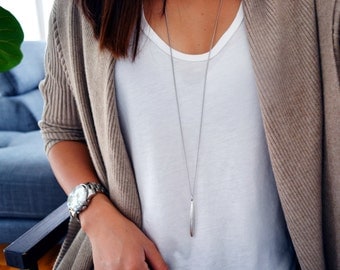 Popular METAL DROP Necklace - Silver Metal Bar Long Necklace - Minimal Modern- Layering necklace