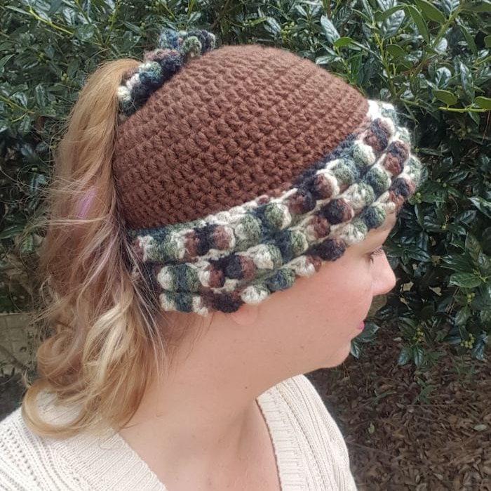 Camo Toboggan Crochet Ponytail Beanie Hunting Hat Womens