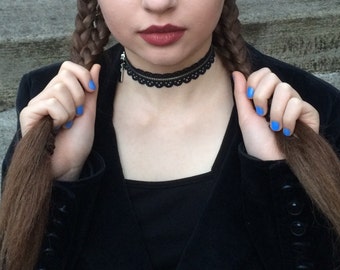 zipper black choker 90s grunge chocker necklace black lace choker for women unique choker goth choker zombie jewelry pop punk rock clothing