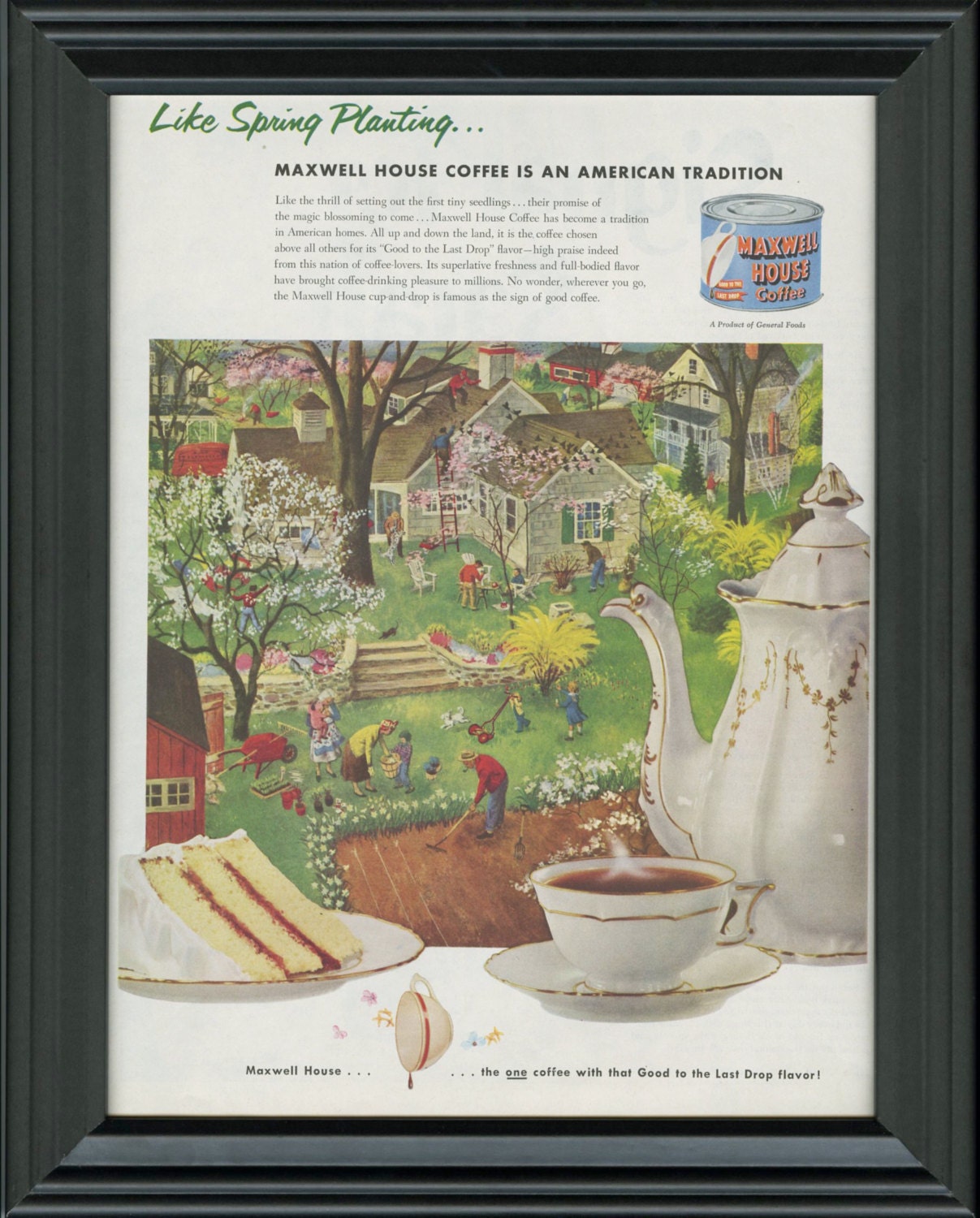1952 Maxwell House Coffee Framed Vintage Ad 1950s