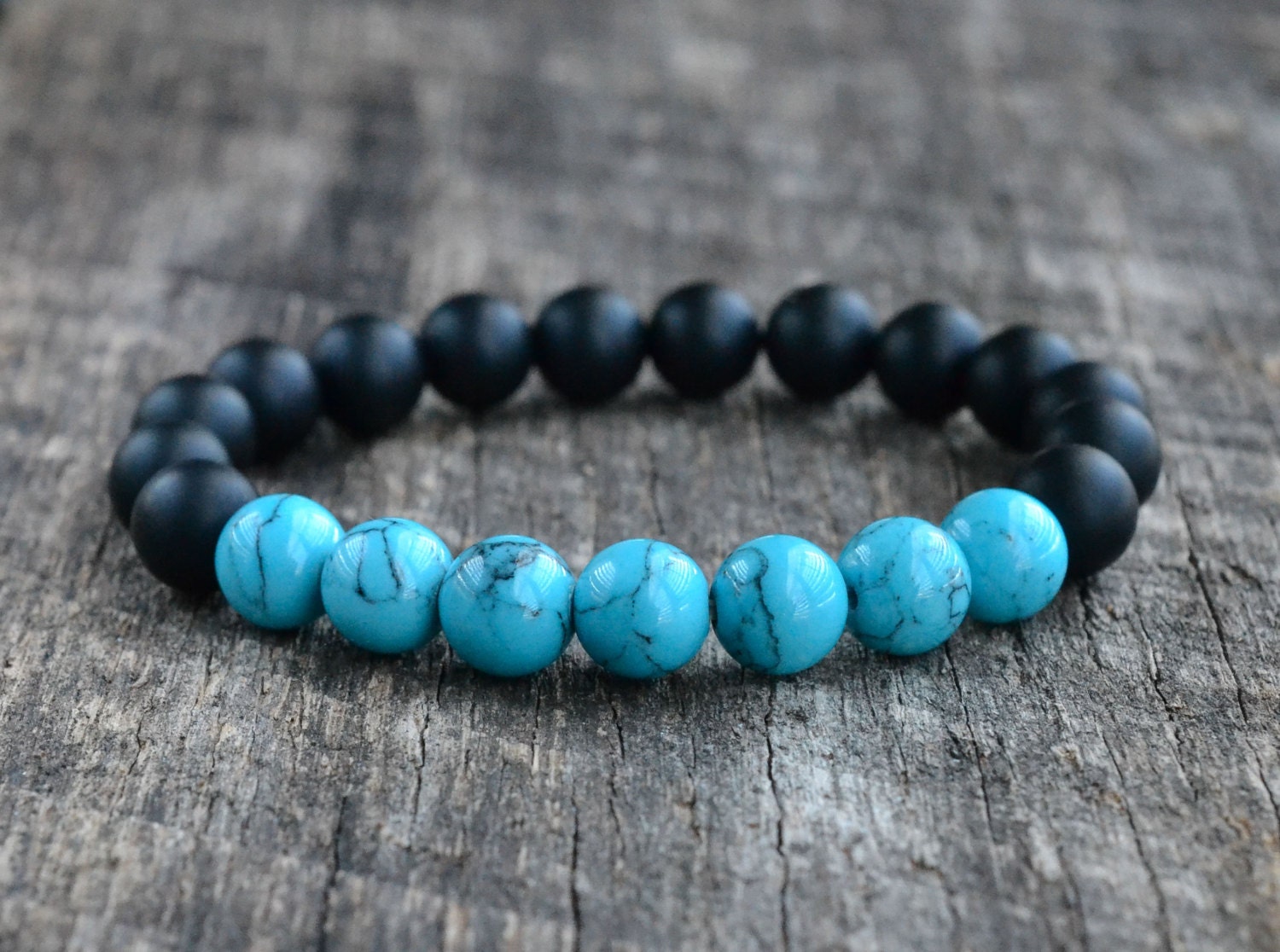 8mm Blue Howlite Turquoise Onyx Bracelet Mens by amariesshop