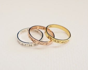 Skinny Coordinates Ring in Sterling Silver • Personalized Stackable ring • Custom Coordinates Ring • Bridesmaid Gift • Wedding Gift RM22F41