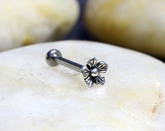 Flower Helix Earring Threadless Push Pin ,Cartilage Stud Ring,Tragus Stud Earring Conch Earring Push Fit Piercing Flatback Titanium 16G 18G
