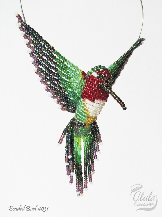 Beaded Bird Suncatcher Hummingbird Window Decor by AlulaCreations