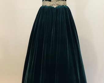 Green prom dress, ball gown, evening gown, party dress, long dress, velvet dress, strapless dress, available made-to-measure only