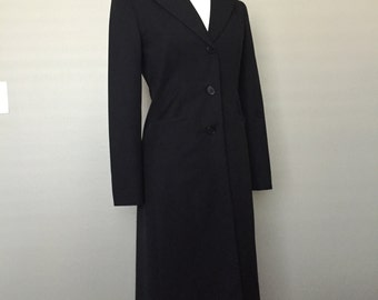 Beautiful ‘I-N-C’ Black Long Wool Coat (Small)-Lt Wt/Button Down
