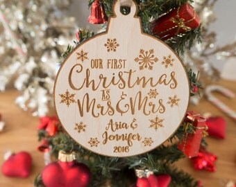 Lesbian Wedding Gift - Lesbian Ornament - Lesbian Christmas Ornament - Hers and Hers - Custom Date Ornament - First Christmas - Mrs Mrs