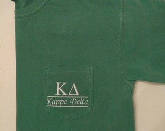 Sorority shirts, Kappa Delta, Sorority T Shirt, Greek Letter shirt, Pocket T Shirt, Monogrammed Pocket T, Personalized T Shirt