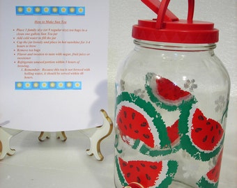 Vintage Glass Suntea Sun Tea - Watermelon Sun Tea Suntea Jar Spigot & Flip-top Summer Beverage Picnic Comes with Suntea Recipe