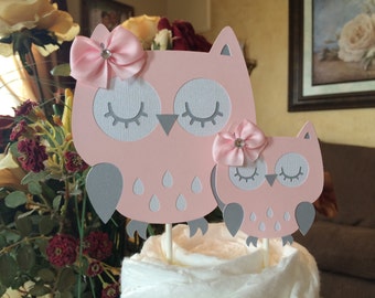 Owl baby shower cake topper/Owl cake topper/Pink and grey owl baby shower cake topper