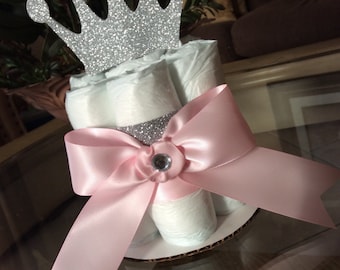 Princess mini diaper cake/Princess baby shower centerpiece/Girl mini diaper cakes/Girl baby shower centerpiece/Pink and silver baby shower