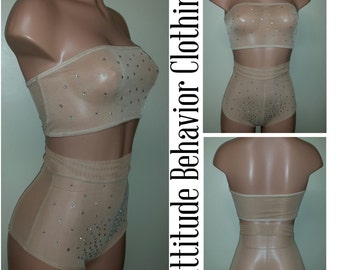 Exotic Dancewear - Nude Mesh Bandeau Set - Women's Lingerie - Mesh Sets