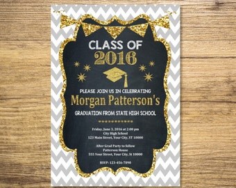 Graduation Party Invitation Black And White Stripes