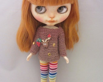 Blythe - Christmas sweater for your Blythe doll - handmade - knitted - Blythe custom