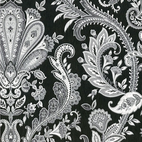 Fabulous Silver White Paisley Black Wallpaper MD29430 Sold