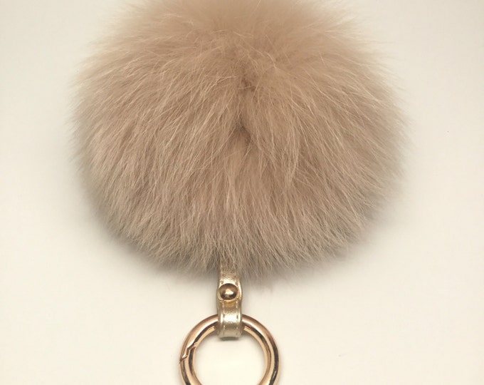 Beige Fur Pompon bag charm pendant Fur Pom Pom keychain ball puff