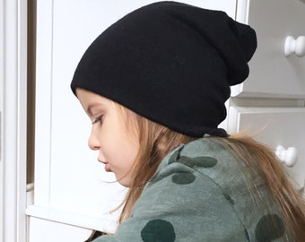 Slouchy Beanie / baby beanie hat / plain black jersey knit hat / toddler beanie / kids beanie / hipster baby