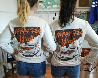 Happy Fall Y'all Shirt, Monogrammed Fall Shirt, Long Sleeve Monogrammed Fall Shirt