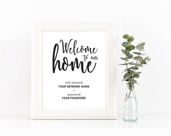 Black and White Welcome To Our Home Wifi Password Printable Instant Download Wall Art for Guest Room