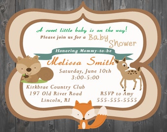 Woodland Creatures Baby Shower Invitation- Digital - You Print