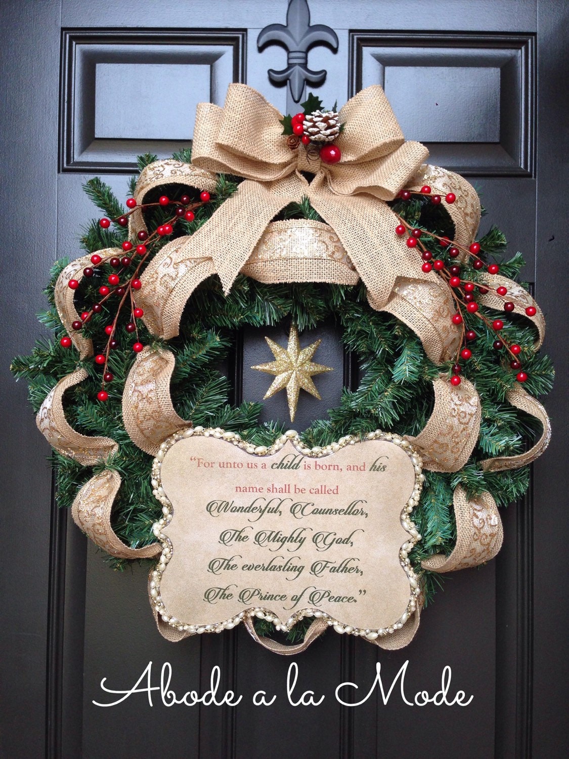 Burlap Bible Verse Christmas Wreath by MyAbodeAlaMode on Etsy