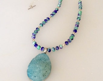 Blue Pendant Necklace Blue Stone Pendant by BarbsBeadedJewelry