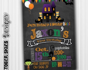 Halloween Birthday Invitation, Printable, Announcement, Milestone, Custom, Digital, any age