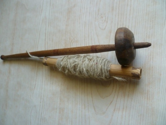 SALE Antique primitive wool wood spindle wool spinning by 