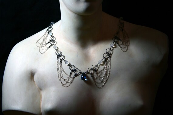 London blue topaz. moonstone, silver, and spinel