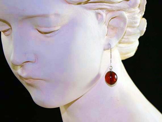Dark amber and sterling silver earrings