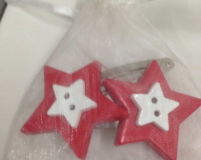Red and white star button children's hair clip, star hair clip, children's hair accessories, red and white hair clip, button hair clip