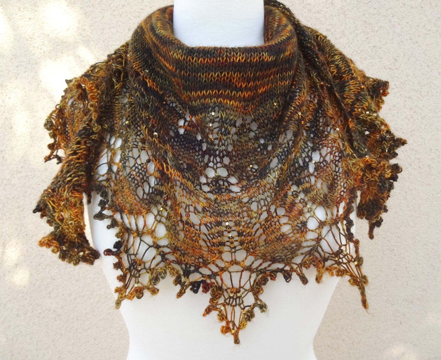Beaded Lace Bandana Knit Lace Neckerchief Lacy Neck Scarf
