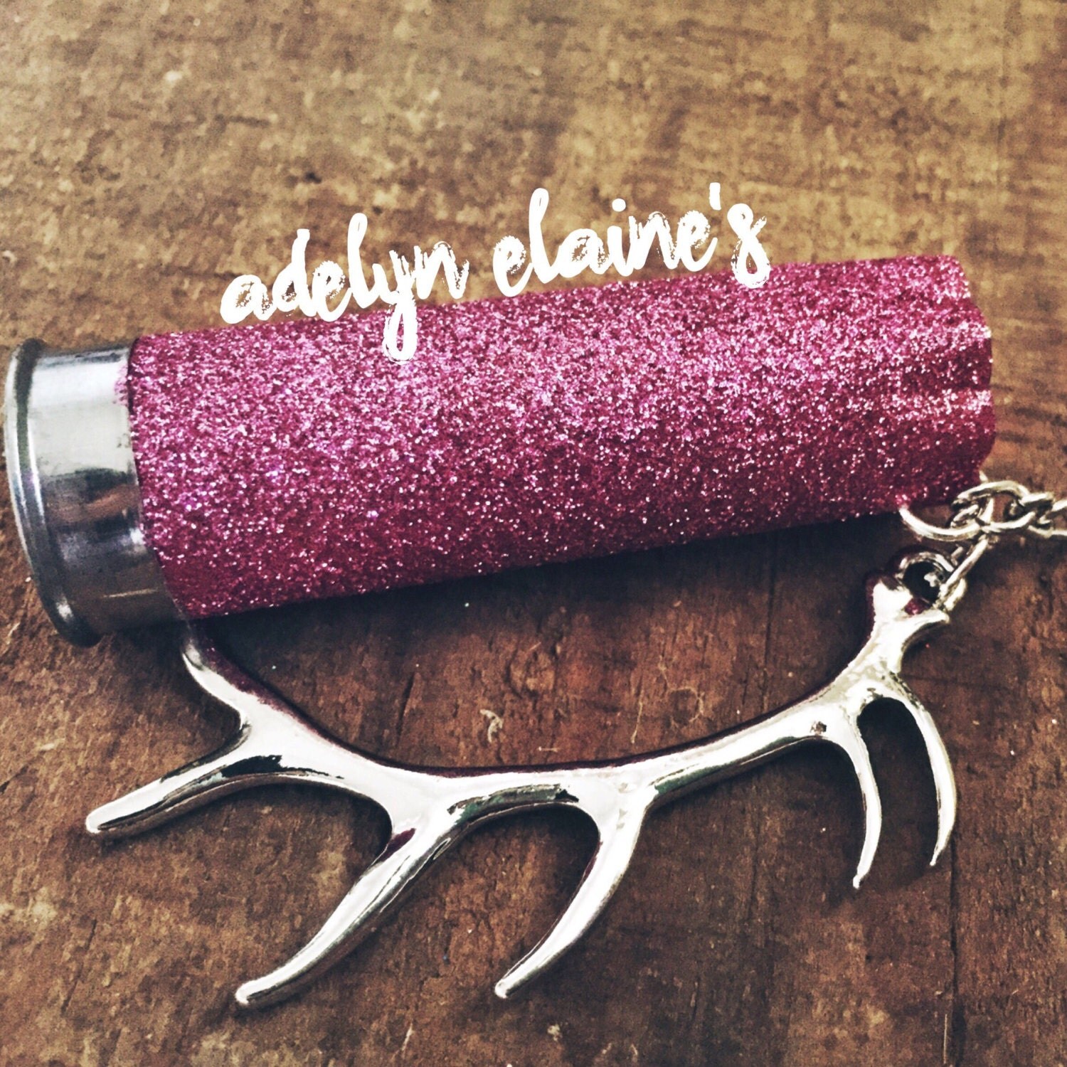 Hot Pink Glitter 12 Gauge Shotgun Shell Keychain with Silver