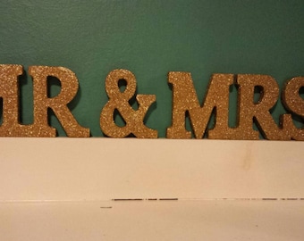Mr & Mrs glittered sign