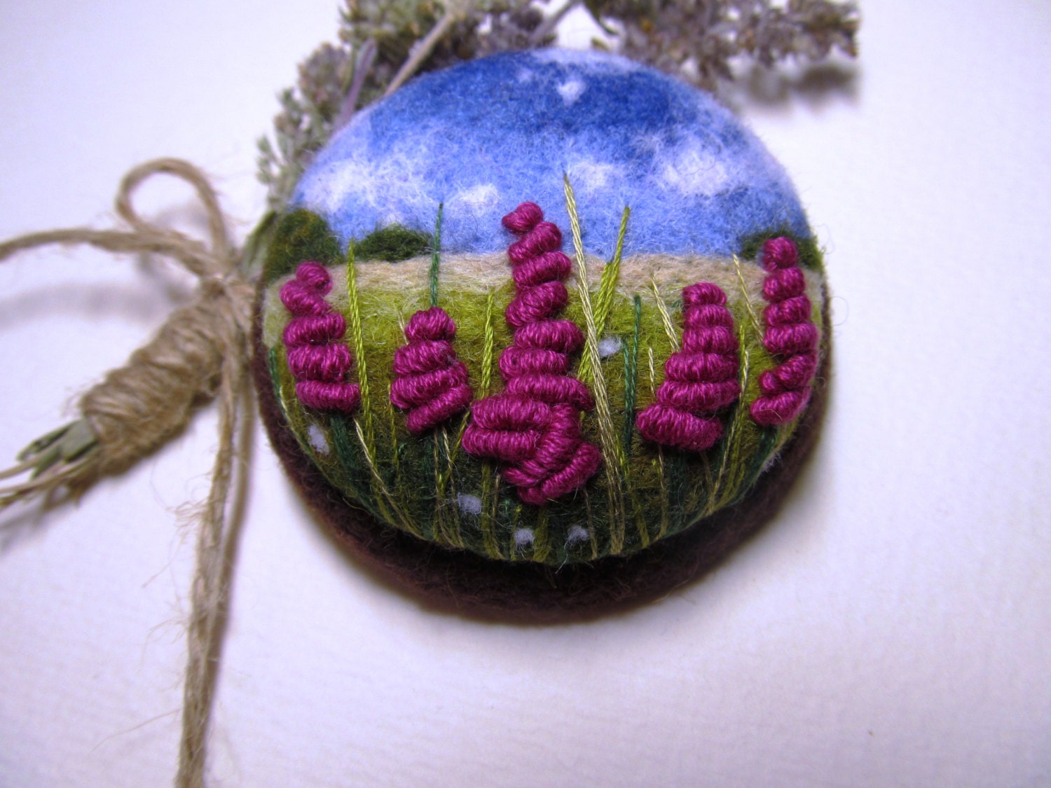 Needle felted brooch with embroidery Wool felt by FeltAccessories