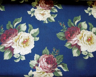 Vintage Ralph Lauren Fabric Large Cabbage Roses Navy Blue Floral Upholstery BTY 54" W Pillow Furniture Curtain Drapery Cotton Linen Gift