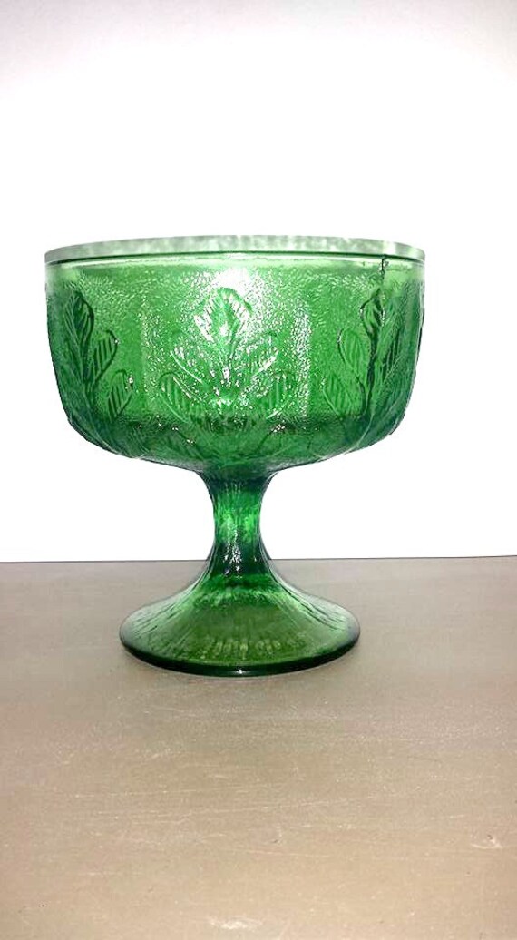 Vintage FTD Green Glass Compote Green Glass by JunkYardBlonde